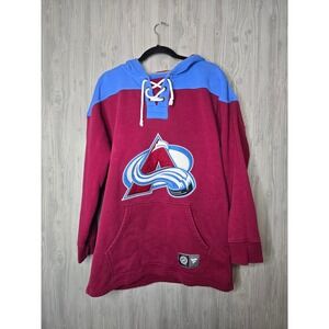 Fanatics Colorado Avalanche NHL Lace Up Hoodie Burgundy Blue Mens Medium